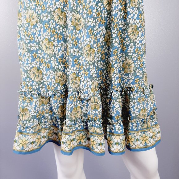 Max Studio Tiered A-Line Skirt Women's Size XS Blue Multi Floral Print Pull-On - Picture 3 of 8